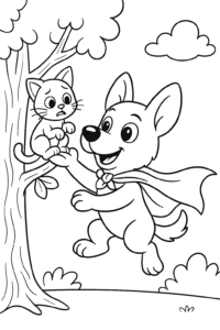 Superdog rescuing a kitty in the tree