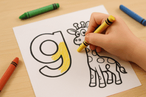 Child coloring the letter G