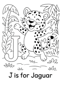 A jovial jaguar jumping in the jungle.