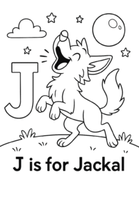 A jumpy jackal joyfully howling under a full moon.