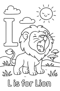 A roaring lion in a sunny savannah scene.