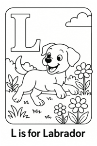 A playful Labrador puppy frolicking in a garden.