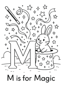 A sparkling magician’s hat with a wand, from which colorful stars, a rabbit, and shimmering ribbons are emerging in a swirl of magical energy.