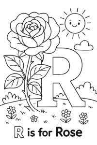 A large, blooming rose with soft, detailed petals and lush green leaves, set in a sunny garden.