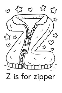 A big, shiny zipper halfway open on a cozy jacket, with playful stars and hearts around it.