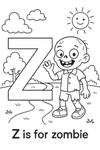 A cute, friendly zombie with a big smile, wearing colorful clothes, waving hello in a sunny park.