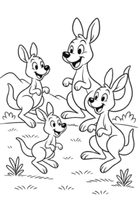 A group of kangaroos bouncing together across a grassy plain