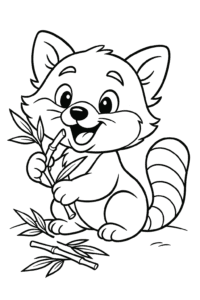 A red panda cub happily munching on fresh bamboo shoots.