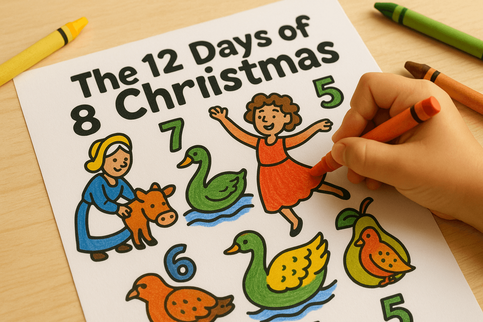 12 Days of Christmas Coloring Pages (Maids, Swans, Geese & Rings)
