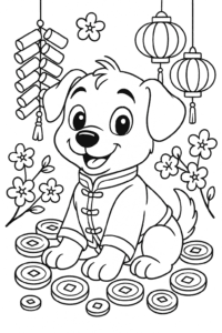 Puppy paws and wagging tails! This cheerful pup is ready for Lunar New Year fun.