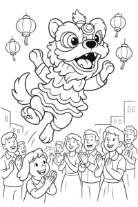 Woof! The lion dance dog leaps high, bringing excitement and good luck to everyone watching.