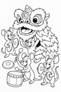 Rats taking part in a lion dance as part of Lunar New Year