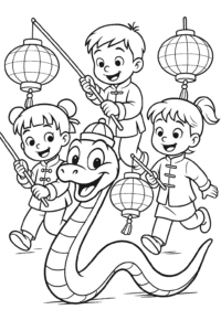 Our happy snake friend joins the lantern parade, lighting up the night with a bright smile and festive hat!