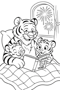 Grandparent tiger shares magical tales as fireworks light up Lunar New Year night.