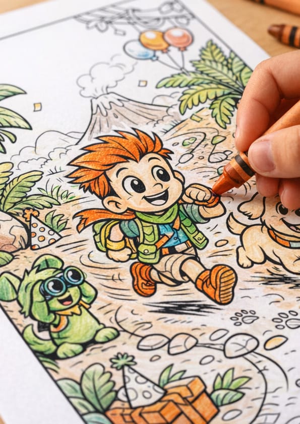 Example of personalized coloring story book sheet