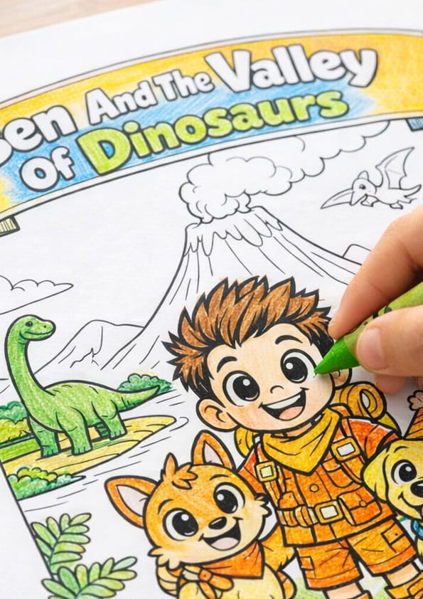 Story book Cover showing the character being coloured